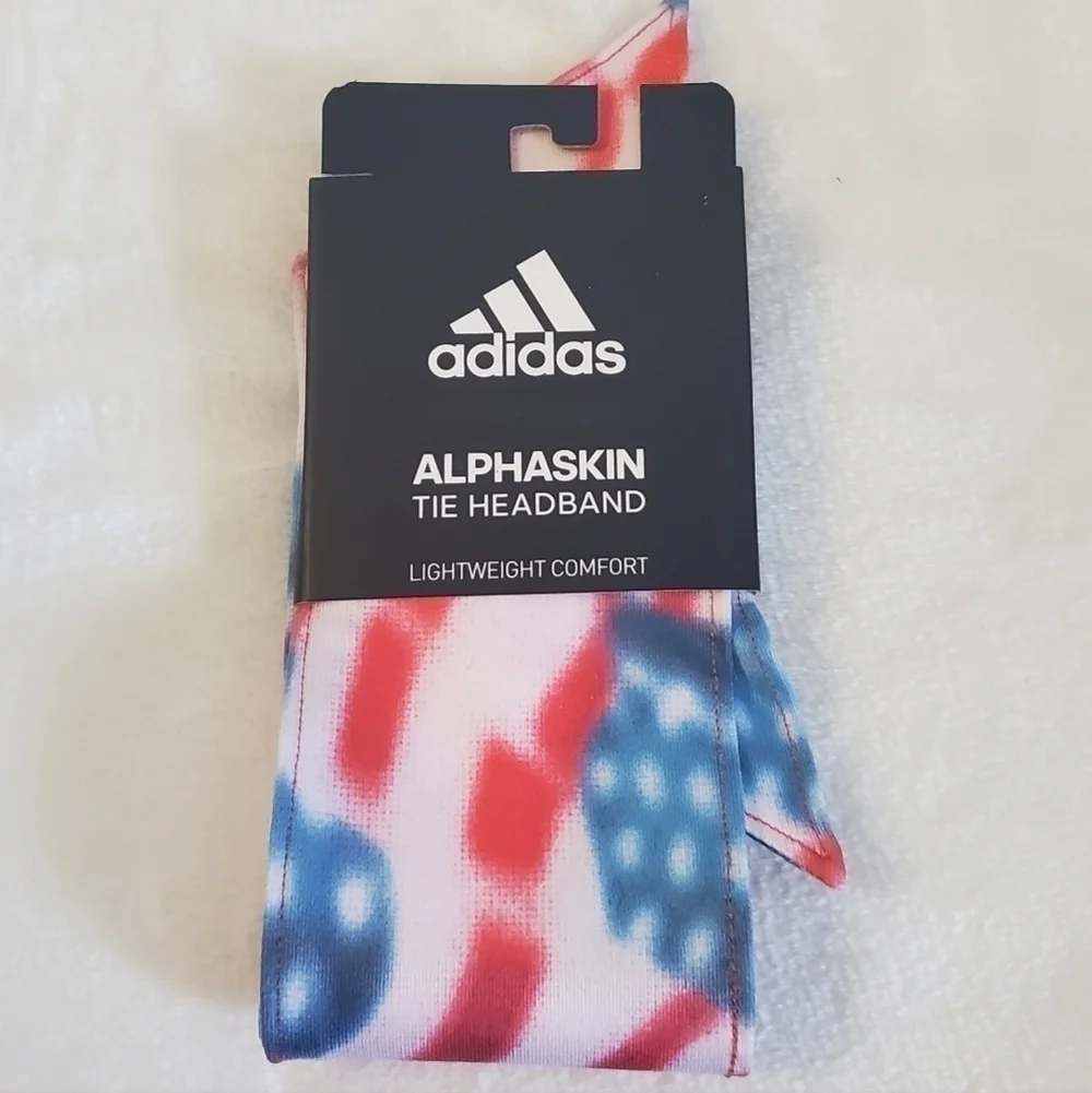 NWT Adidas Alphaskin Tie Headband American Flag Red White Blue Unisex